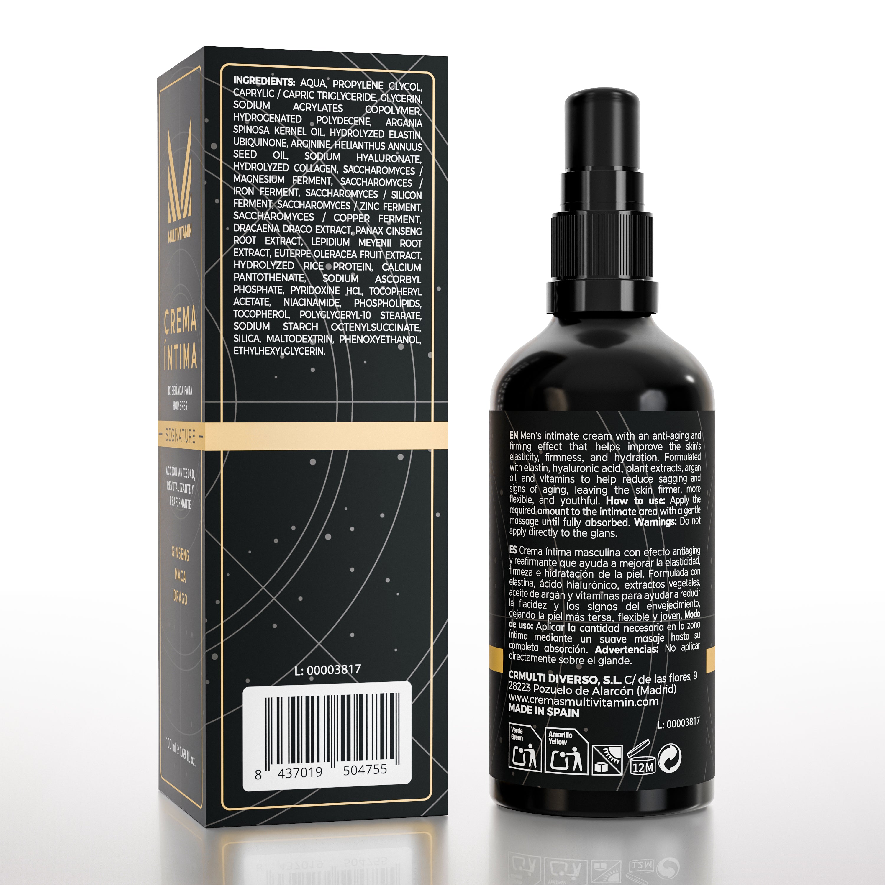 Multivitamin Crema Revitalizante Íntima Masculina con Maca, Sangre de Grado y Ginseng, Fórmula Completa, 100 ml